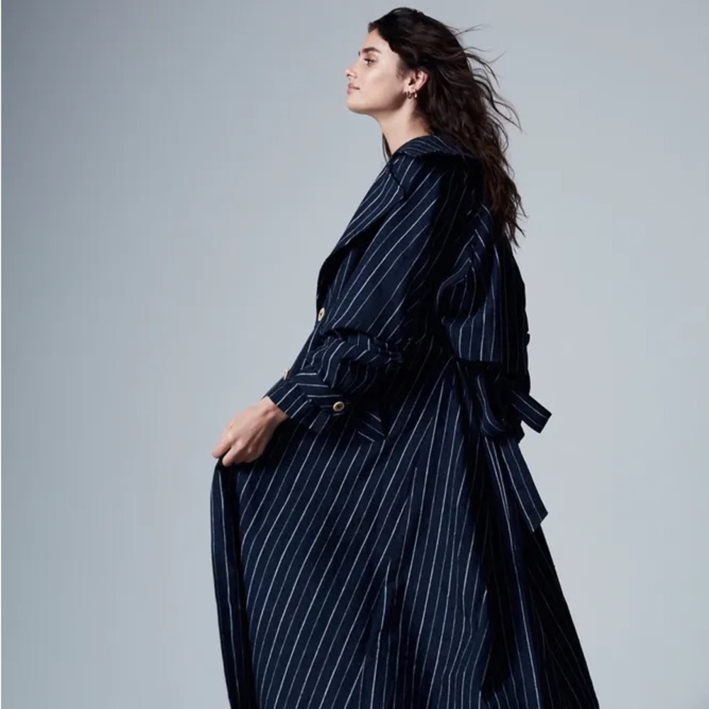 New free people Melia Mac Coat long sleeve linen blend plaid boho blue striped